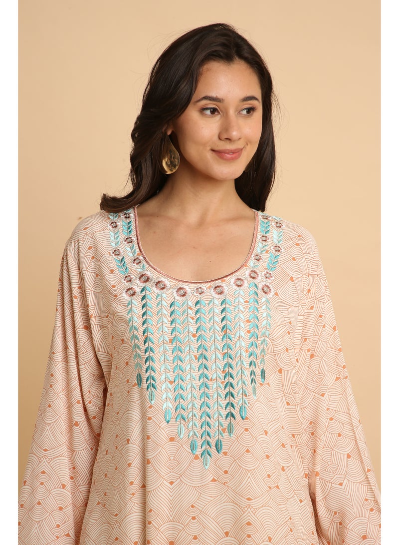 HANA & SARA Trendy Luxe Printed Arabic Jalabiya Dress For Women - Image 3